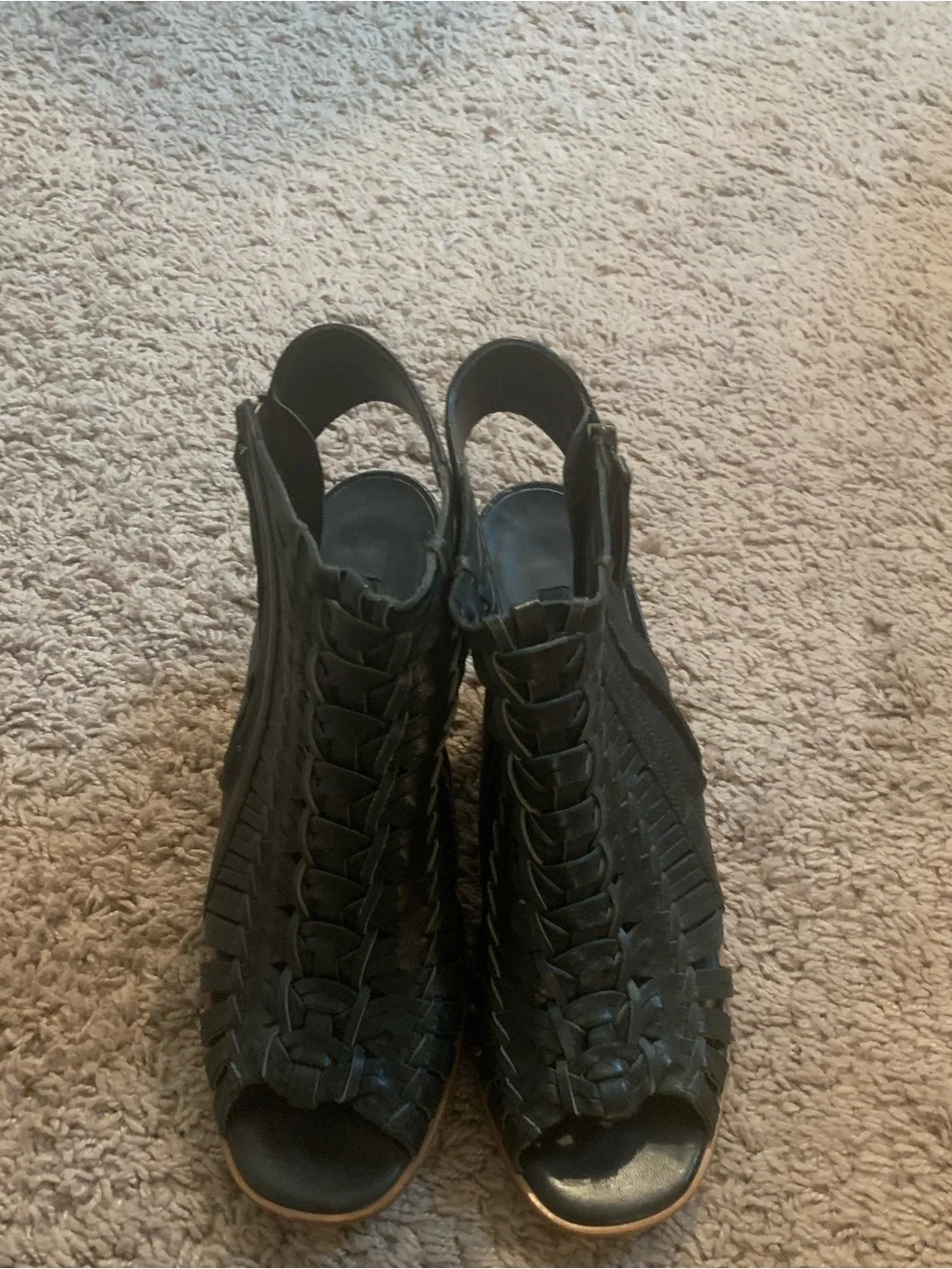Paul Green Miranda Peep Toe Woven Ankle Boots Bootie Leather Black